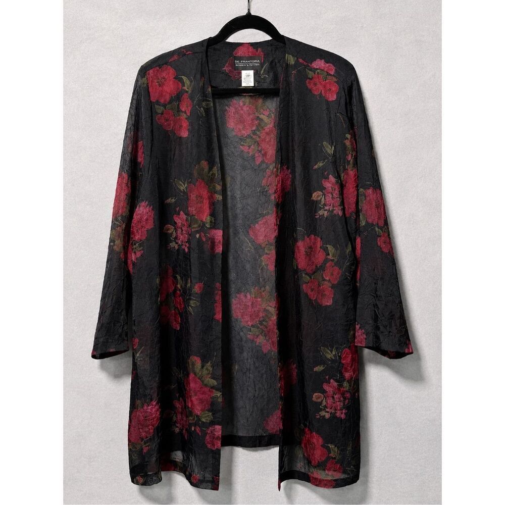 De Frantoria Petite 18 Black Red Floral Sheer Duster Cardigan Romantic Goth